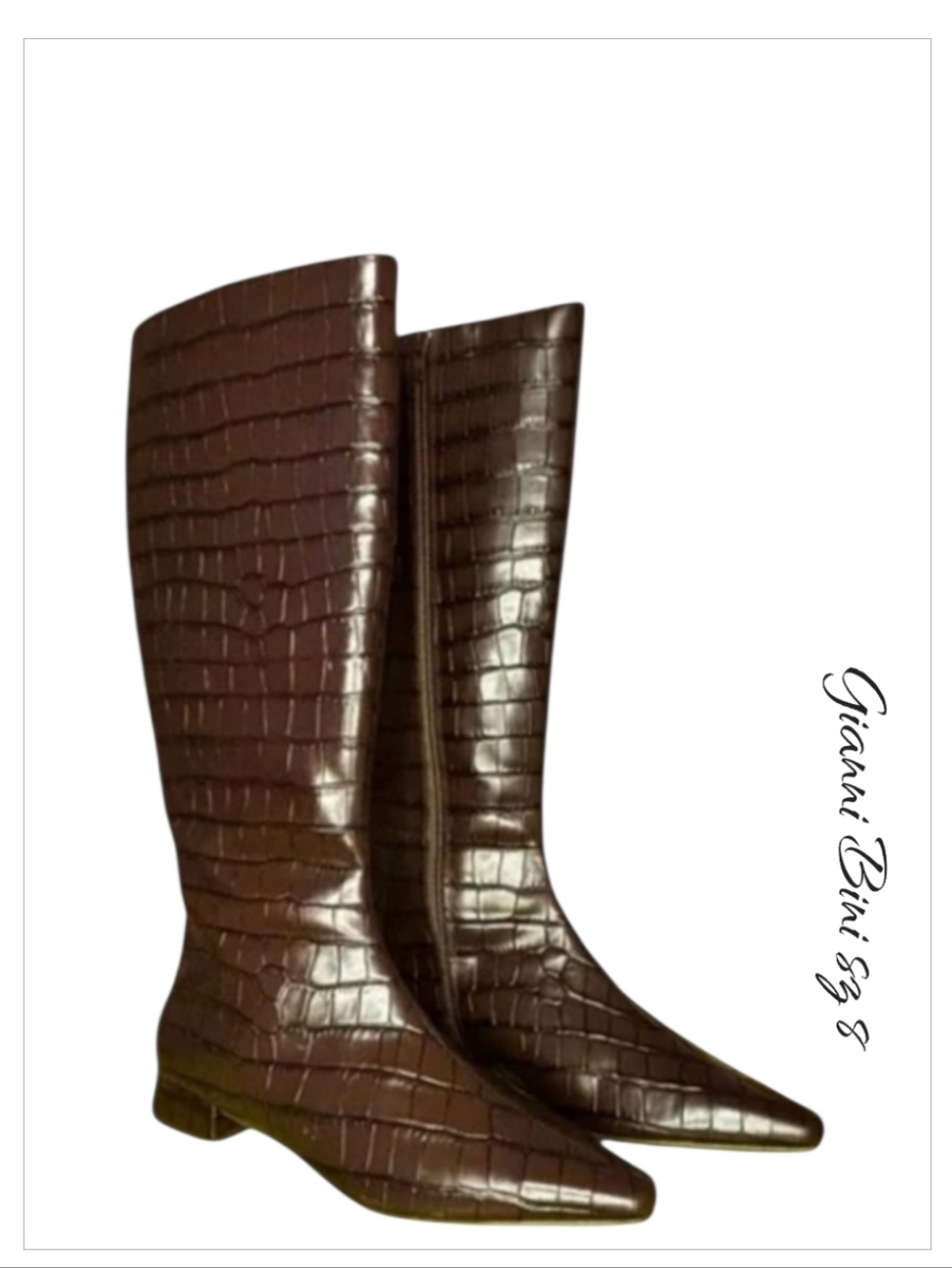 New Gianni Bini Croc-Embossed Leather Knee High Boots sz 8